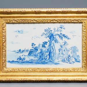 Une paire de plaques rectangulaires en faïence de Delft en bleu et blanc, 18ème — photo 3