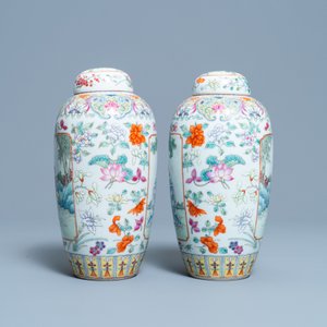 Une paire de pots couverts en porcelaine de Chine famille rose, marque de Qianlong, République — photo 4