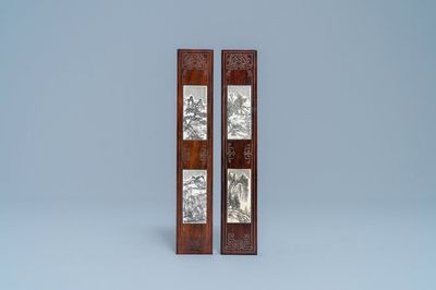 Une paire de repose-poignets en bois incrusté, Chine, 19/20ème