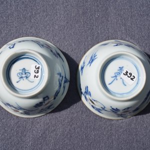 Une paire de tasses et soucoupes en porcelaine de Chine bleu, blanc et rouge, Kangxi — photo 19