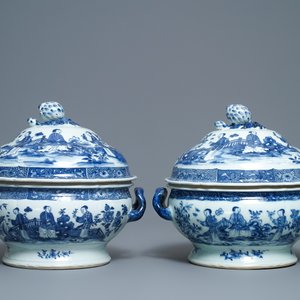 Une paire de terrines couvertes en porcelaine de Chine en bleu et blanc, Qianlong — photo 2