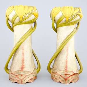 Une paire de vases Art Nouveau en forme de tournesol, Julius Dressler, Autriche — photo 1