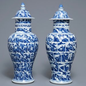 Une paire de vases couverts en porcelaine de Chine bleu et blanc, Kangxi — photo 4