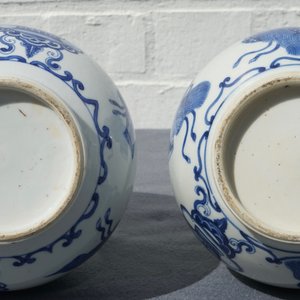 Une paire de vases de forme bouteille en porcelaine de Chine bleu et blanc, Kangxi — photo 14