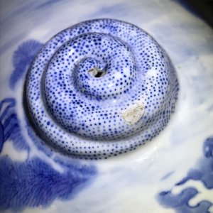 Une paire de vases en porcelaine de Chine bleu et blanc à décor marin, marque de Kangxi, 19ème — photo 7