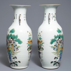 Une paire de vases en porcelaine de Chine famille rose à double décor, 19/20ème — photo 2