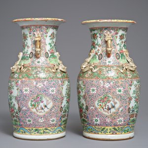 Une paire de vases en porcelaine de Chine famille rose de Canton à fond rose, 19ème — photo 4