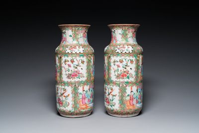 Une paire de vases en porcelaine de Chine famille rose de Canton et une paire de pots couverts en bleu et blanc, 19ème — photo 4