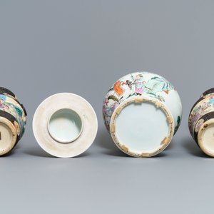 Une paire de vases en porcelaine de Chine famille rose et un vase couvert, 19ème — photo 6