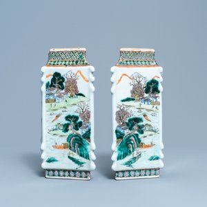 Une paire de vases en porcelaine de Chine famille verte en forme de losange, 19ème — photo 7