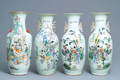 Une paire et deux vases individuels en porcelaine de Chine famille rose, 19/20ème