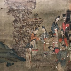Une peinture rouleau sur soie figurant une scène de jardin, signé, Chine, 18/19ème — photo 12