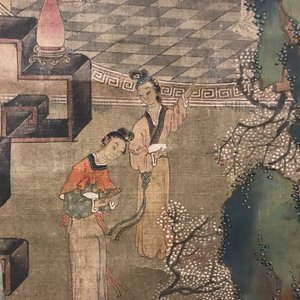 Une peinture rouleau sur soie figurant une scène de jardin, signé, Chine, 18/19ème — photo 21