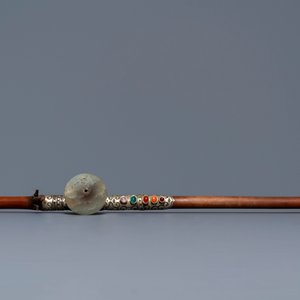 Une pipe à opium en bambou, jade et pierres semi-précieuses, Chine, 19ème — photo 3