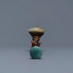 Une pipe à opium en bambou, jade et pierres semi-précieuses, Chine, 19ème — photo 5