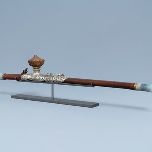 Une pipe à opium en bambou, jadéïte et grès de Yixing, Chine, 19ème — photo 1