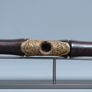 Une pipe à opium en tie li mu, métal paktong et grès de Yixing, Chine, 19ème — photo 8