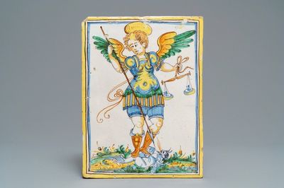 Une plaque de forme rectangulaire en majolique italienne, Deruta, 17ème