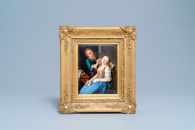 Une plaque de forme rectangulaire en porcelaine K.P.M. de Berlin, Allemagne, 19ème