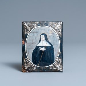 Une plaque en émail peint polychrome représentant une sainte carmélite, signée Jacques Laudin, Limoges, France, fin du 17ème — photo 1