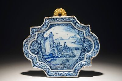 Une plaque en faïence de Delft à technique mixte au sujet religieux, 18ème