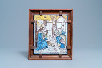 Une plaque en faïence polychrome de Lille à décor de 'L'adoration des bergers', France, 1er quart du 19ème