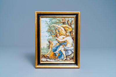 Une plaque en majolique italienne à décor mythologique, Castelli, 18ème