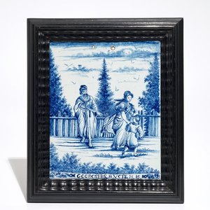 Une plaque rectangulaire en faïence de Delft bleu et blanc au sujet religieux, 18ème — photo 1