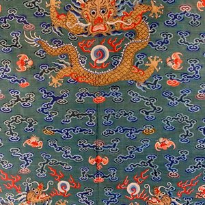 Une robe 'jifu' en soie brodée à décor de dragons à cinq griffes sur fond turquoise, Chine, 19ème — photo 36