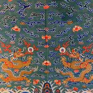 Une robe 'jifu' en soie brodée à décor de dragons à cinq griffes sur fond turquoise, Chine, 19ème — photo 37