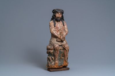 Une statue de Christ aux liens en tilleul ou peuplier sculpté et polychromé, Allemagne, 15ème