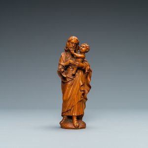 Une statue de Joseph à l'enfant en buis sculpté, Flandres, 17ème — photo 2