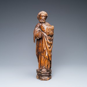 Une statue de l'apôtre Saint Pierre en chêne sculpté, Vallée du Rhin, Allemagne, 15ème — photo 2