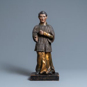 Une statue de Saint Louis de Gonzague en bois sculpté, polychromé et doré aux yeux en verre, Italie, 18ème — photo 2