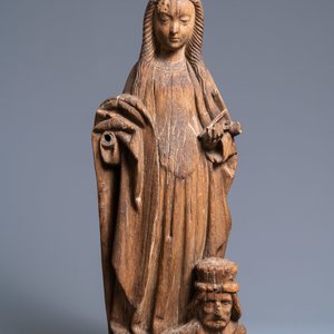 Une statue de Sainte Cathérine d'Alexandrie en chêne sculpté, 16ème — photo 2