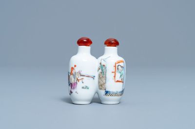 Une tabatière double en porcelaine de Chine famille rose, 19ème