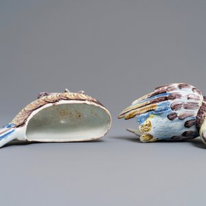 Une terrine couverte en forme de coq en faïence polychrome de Saint-Amand-les-Eaux, France, 18ème — photo 6