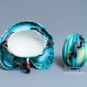 Une terrine sur présentoir en forme de melon en faïence polychrome de Bruxelles, 18ème — photo 6