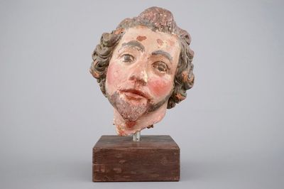 Une tête de sainte en terre cuite polychrome, prob. allemand, 18ème siècle