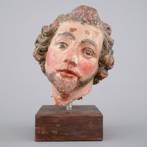 Une tête de sainte en terre cuite polychrome, prob. allemand, 18ème siècle — photo 1