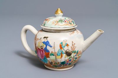 Une théière couverte en porcelaine de Chine famille rose à sujet européen, Qianlong