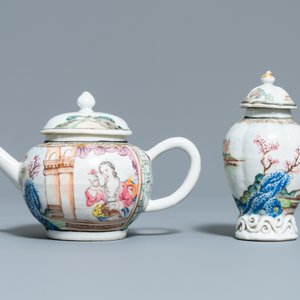 Une théière et une boîte à thé en porcelaine de Chine famille rose à décor d'une dame et son petit chien, Yongzheng/Qianlong — photo 4
