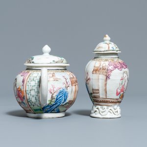 Une théière et une boîte à thé en porcelaine de Chine famille rose à décor d'une dame et son petit chien, Yongzheng/Qianlong — photo 5