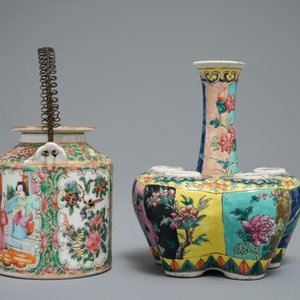 Une tulipière en porcelaine de Chine pour le marché Peranakan et une théière couverte en Canton, 19ème — photo 5