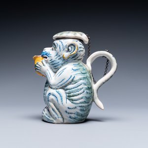 Une verseuse couverte en forme de singe en faïence polychrome de Delft, 18ème — photo 2
