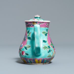 Une verseuse couverte en porcelaine de Chine famille rose à fond turquoise pour le marché Straits ou Peranakan, 19ème — photo 3