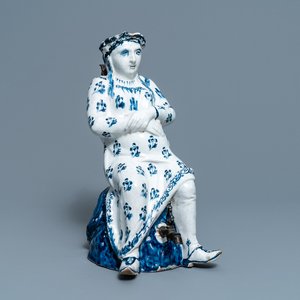 Une verseuse de type 'Jacqueline' en faïence de Bruxelles bleu et blanc à monture en étain, 18ème — photo 1
