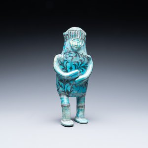Une verseuse en forme de figure recomposée en céramique à émail turquoise et noir, Kashan, Iran, 12/13ème — photo 1