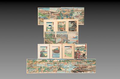 Utagawa Hiroshige 歌川広重 and Utagawa school: 12 Japanese woodblock prints, Edo/Meiji