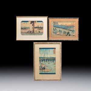 Utagawa Hiroshige(1797–1858): three woodblock prints, Japan, Edo, 19th C. — photo 1